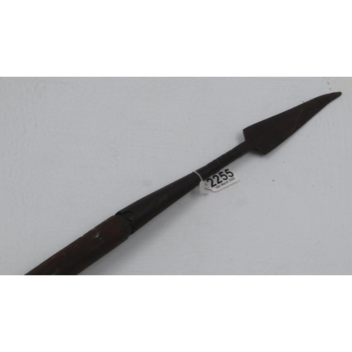 2255 - 19th century African Long Stabbing Spear, overall L: 184cm. Not available for in-house P&P