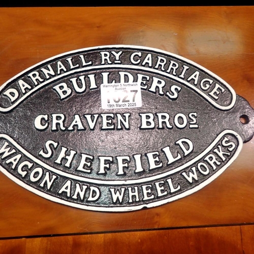 1027 - Cast iron Craven Brothers Coach Builders sign, W: 20 cm. UK P&P Group 2 (£20+VAT for the first lot a... 