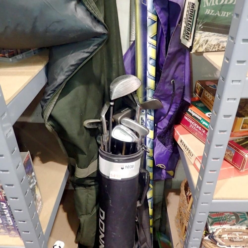 1038 - Mixed sporting items to include golf, skiing and fishing rods. Not available for in-house P&P