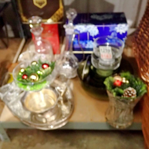 1259 - Assorted homeware, including metalware, and boxed crystal. Not available for in-house P&P