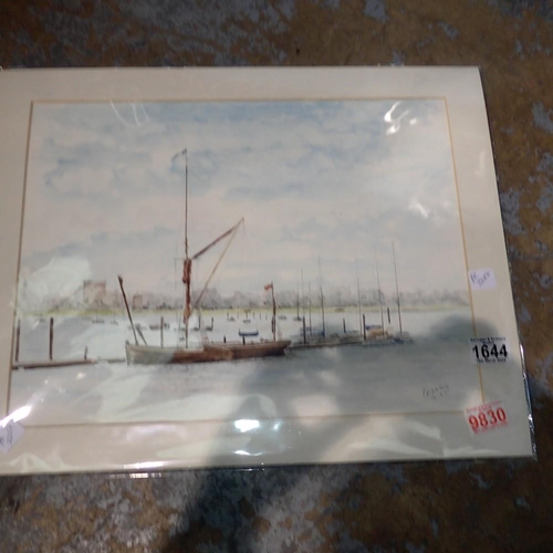 1644 - Unframed watercolour picture of Coast with ships, signed Francis 15-5-01, 45 x 35 cm. Not available ... 