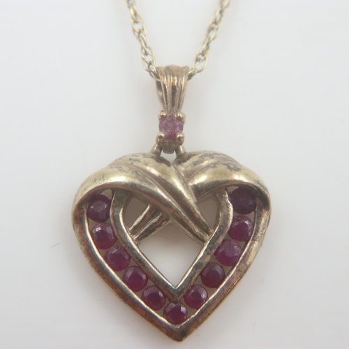 10 - Silver gilt ruby-set heart form pendant necklace, pendant 20 x 25mm. UK P&P Group 0 (£6+VAT for the ... 