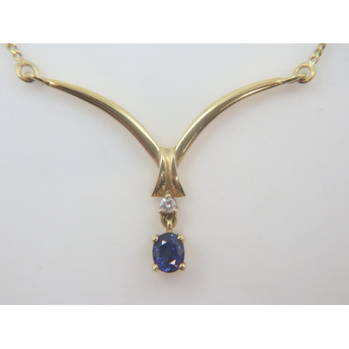 42 - 18ct gold diamond and sapphire set necklace, 4.6g. UK P&P Group 0 (£6+VAT for the first lot and £1+V... 