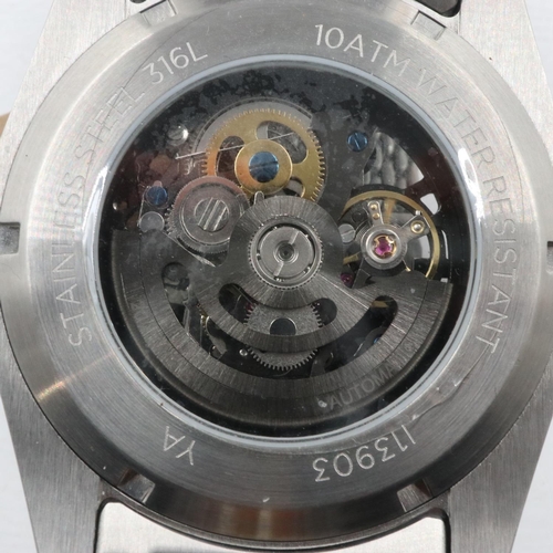 55 - INGERSOLL: 1892 automatic skeleton gents wristwatch, with inner and outer boxes. UK P&P Group 1 (£16... 