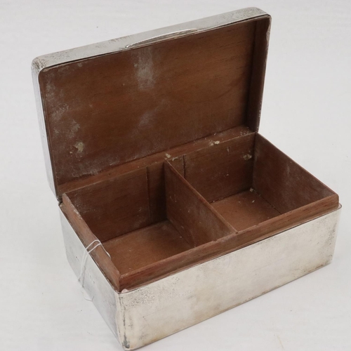 69 - Engine turned silver cigarette box, 14 x 8 x 6 cm, hallmarks rubbed, cedar lined, 441g. UK P&P Group... 