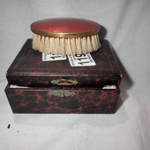 1195 - Engine turned enamel lidded brush, boxed. UK P&P Group 1 (£16+VAT for the first lot and £2+VAT for s... 