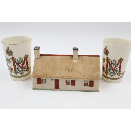 153 - W H Goss Burns cottage and two Denton crested mugs. UK P&P Group 2 (£20+VAT for the first lot and £4... 