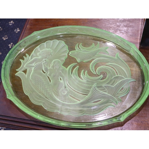 174 - Uranium glass mermaid dressing table set. UK P&P Group 3 (£30+VAT for the first lot and £8+VAT for s... 