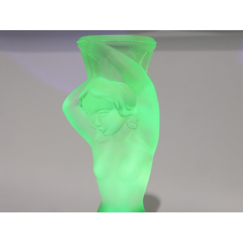 174 - Uranium glass mermaid dressing table set. Not available for in-house P&P