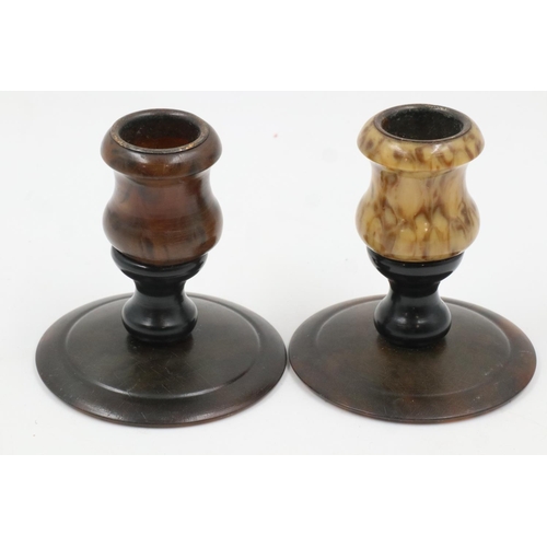 222 - Pair of faux tortoise shell candlesticks. UK P&P Group 2 (£20+VAT for the first lot and £4+VAT for s... 