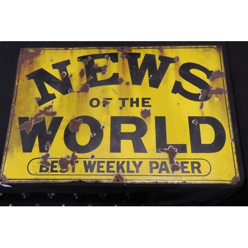 233 - Large News of the World metal sign, 90 x 60 cm. UK P&P Group 3 (£30+VAT for the first lot and £8+VAT... 