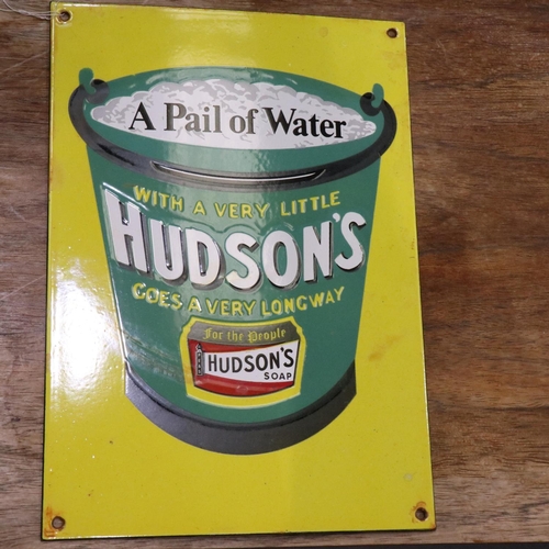 239 - Hudsons Soap enamel sign, 38 x 26 cm. UK P&P Group 3 (£30+VAT for the first lot and £8+VAT for subse... 