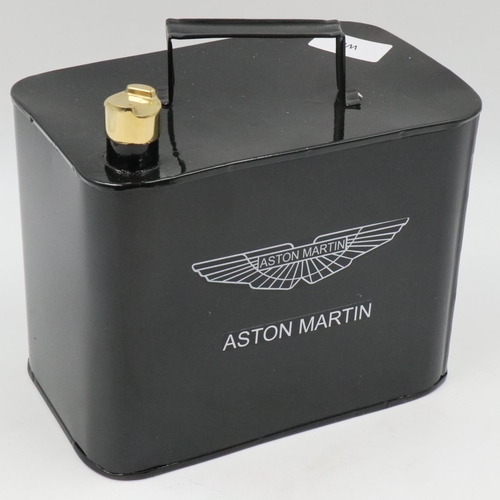 241 - Black Aston Martin oil can, H: 21 cm. UK P&P Group 2 (£20+VAT for the first lot and £4+VAT for subse... 