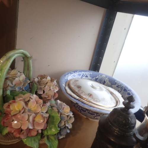 1275 - Mixed ceramics including a floral basket. Not available for in-house P&P