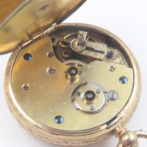 67 - 18ct gold cased fob watch with key, working at lotting, 42g. UK P&P Group 1 (£16+VAT for the first l... 