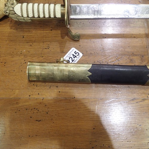 2245 - Modern British M1827 Royal Navy officers sword with scabbard, blade marked Prosser. Not available fo... 