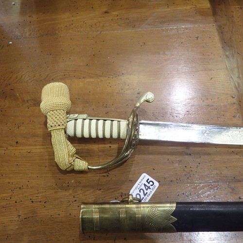 2245 - Modern British M1827 Royal Navy officers sword with scabbard, blade marked Prosser. Not available fo... 