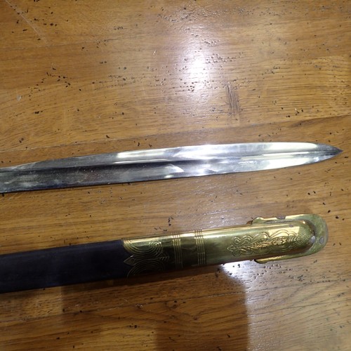 2245 - Modern British M1827 Royal Navy officers sword with scabbard, blade marked Prosser. Not available fo... 