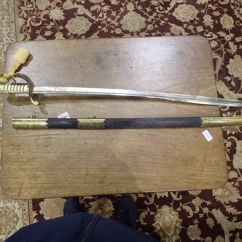 2245 - Modern British M1827 Royal Navy officers sword with scabbard, blade marked Prosser. Not available fo... 