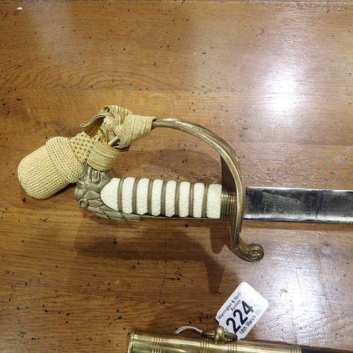 2245 - Modern British M1827 Royal Navy officers sword with scabbard, blade marked Prosser. Not available fo... 