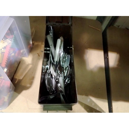 1060 - Ammunition box with cutlery contents. Not available for in-house P&P