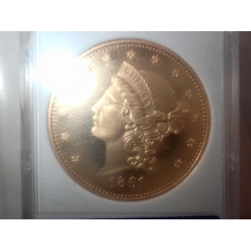 1080 - Slabbed restrike of American 1861 double eagle . UK P&P Group 1 (£16+VAT for the first lot and £2+VA... 