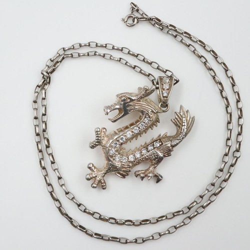 46 - Hallmarked silver stone-set Welsh dragon pendant necklace. UK P&P Group 0 (£7+VAT for the first lot ... 