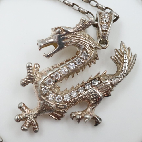 46 - Hallmarked silver stone-set Welsh dragon pendant necklace. UK P&P Group 0 (£7+VAT for the first lot ... 