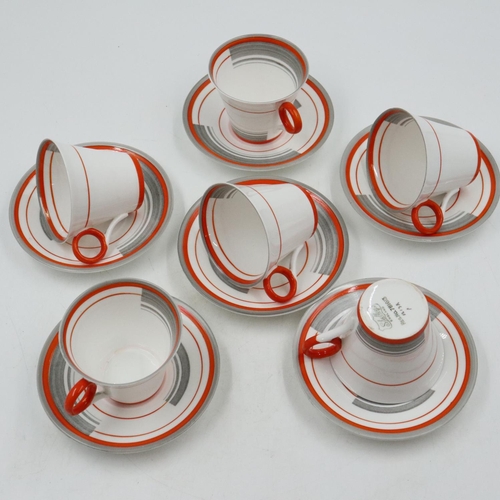 111 - Shelley Art Deco period tea service of twelve pieces in the Bands & Lines pattern 12132, no cracks o... 