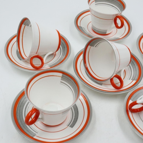 111 - Shelley Art Deco period tea service of twelve pieces in the Bands & Lines pattern 12132, no cracks o... 
