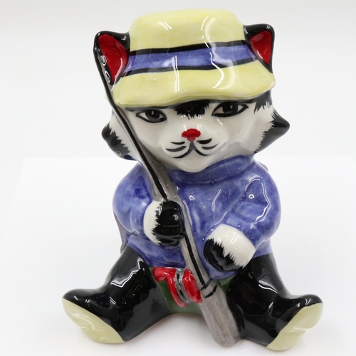 123 - Lorna Bailey fisherman cat, no cracks or chips, H: 12 cm. UK P&P Group 1 (£18+VAT for the first lot ... 