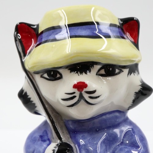 123 - Lorna Bailey fisherman cat, no cracks or chips, H: 12 cm. UK P&P Group 1 (£18+VAT for the first lot ... 