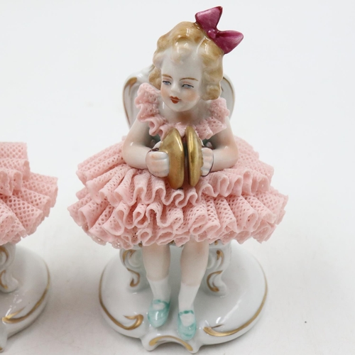 125 - Seven 20th century Sitzendorf seated ballerina band figurines, some minor losses, H: 11 cm. UK P&P G... 