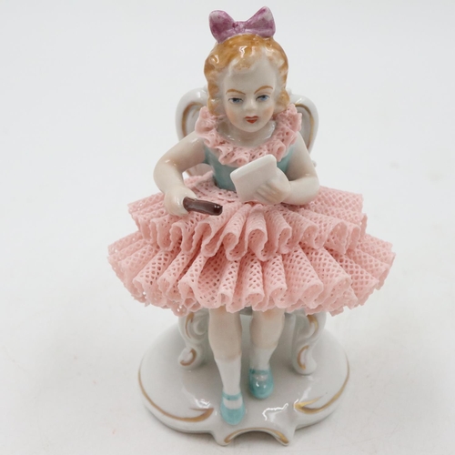 125 - Seven 20th century Sitzendorf seated ballerina band figurines, some minor losses, H: 11 cm. UK P&P G... 