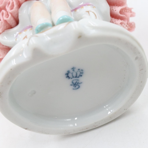 125 - Seven 20th century Sitzendorf seated ballerina band figurines, some minor losses, H: 11 cm. UK P&P G... 