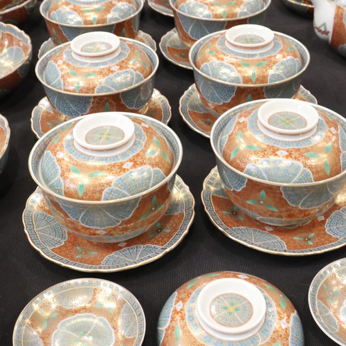 128 - Extensive Maebata Kinsai Japanese dinner and tea service of sixty pieces in the Flower Crest pattern... 