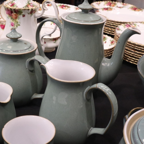 129 - Denby dinner and coffee service of thirty-nine pieces in the Regency Green colourway. Not available ... 