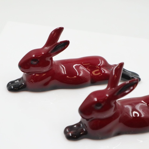 134 - Two Royal Doulton recumbent flambé hares, no cracks or chips, L: 13 cm. UK P&P Group 1 (£18+VAT for ... 