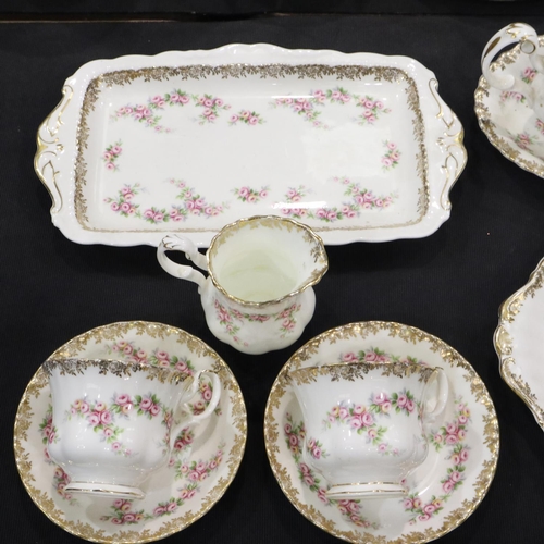 137 - Royal Albert tea service of seventeen pieces in the Dimity Rose pattern. Not available for in-house ... 
