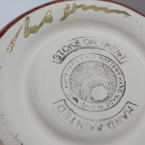 140 - Anita Harris oil burner in the Sun Rays pattern, signed in gold, no cracks or chips, H: 13 cm. UK P&... 