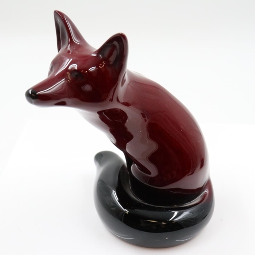 144 - Royal Doulton flambé sitting fox, no cracks or chips, H: 12 cm. UK P&P Group 2 (£24+VAT for the firs... 