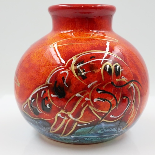 151 - Anita Harris hermit crab vase, signed in gold, no cracks or chips, H: 10 cm. UK P&P Group 2 (£24+VAT... 