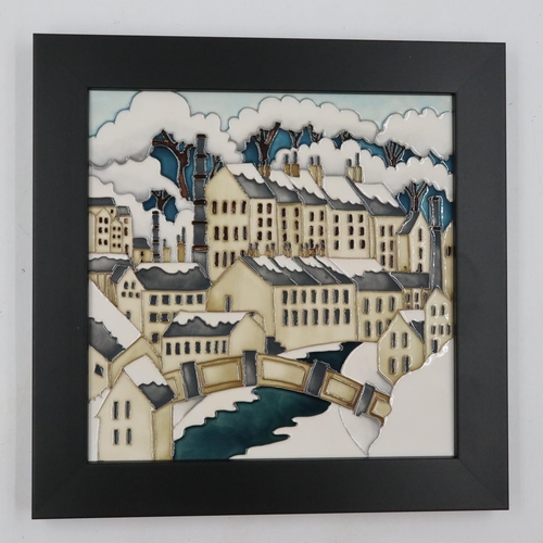 157 - Kerry Goodwin for Moorcroft, a framed square plaque in the Hebden Bridge pattern, 22 x 22 x cm. Not ... 