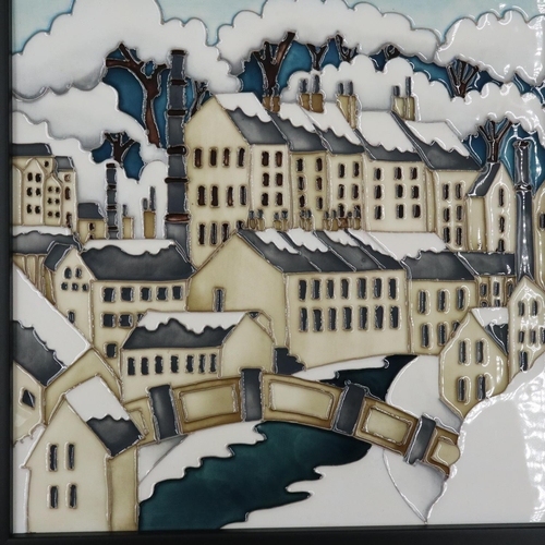 157 - Kerry Goodwin for Moorcroft, a framed square plaque in the Hebden Bridge pattern, 22 x 22 x cm. Not ... 