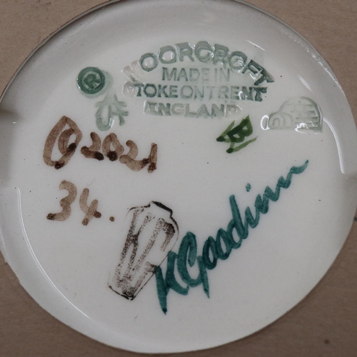 157 - Kerry Goodwin for Moorcroft, a framed square plaque in the Hebden Bridge pattern, 22 x 22 x cm. Not ... 