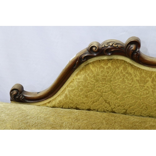 2023 - Victorian heavily carved and upholstered chaise longue, walnut framed with oversized bulbous support... 