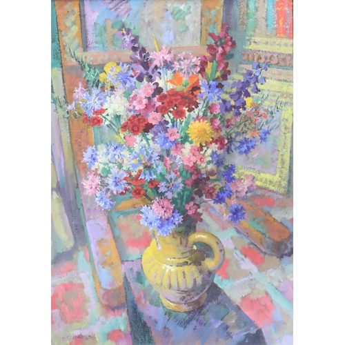 2001 - Orlando Greenwood (1892-1989): oil on canvas, still life with flowers in a jug, image 54 x 75cm, ove... 