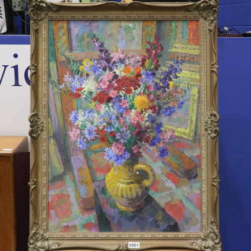 2001 - Orlando Greenwood (1892-1989): oil on canvas, still life with flowers in a jug, image 54 x 75cm, ove... 