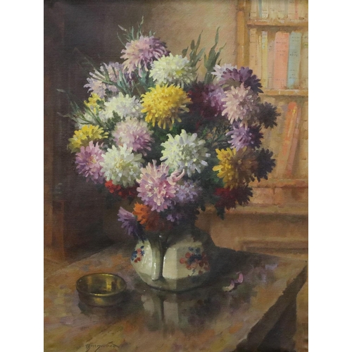 2002 - Orlando Greenwood (1892-1989): oil on canvas, Chrysanthemums, image 54 x 70cm, overall 66 x 84cm, pr... 