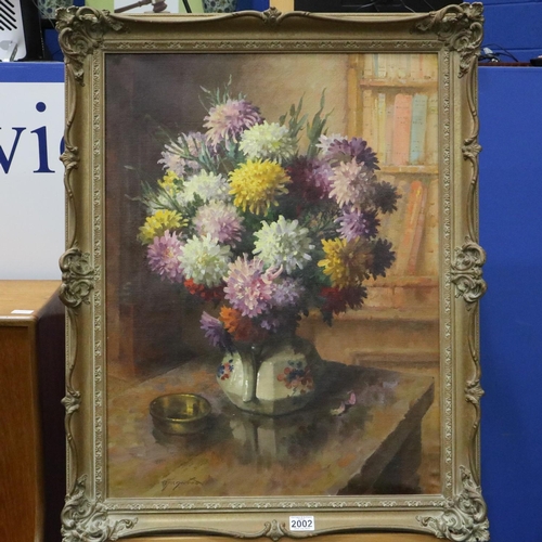 2002 - Orlando Greenwood (1892-1989): oil on canvas, Chrysanthemums, image 54 x 70cm, overall 66 x 84cm, pr... 